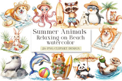 Summer Beach Animals Clipart Bundle - CraftNest - Digital Crafting and Art