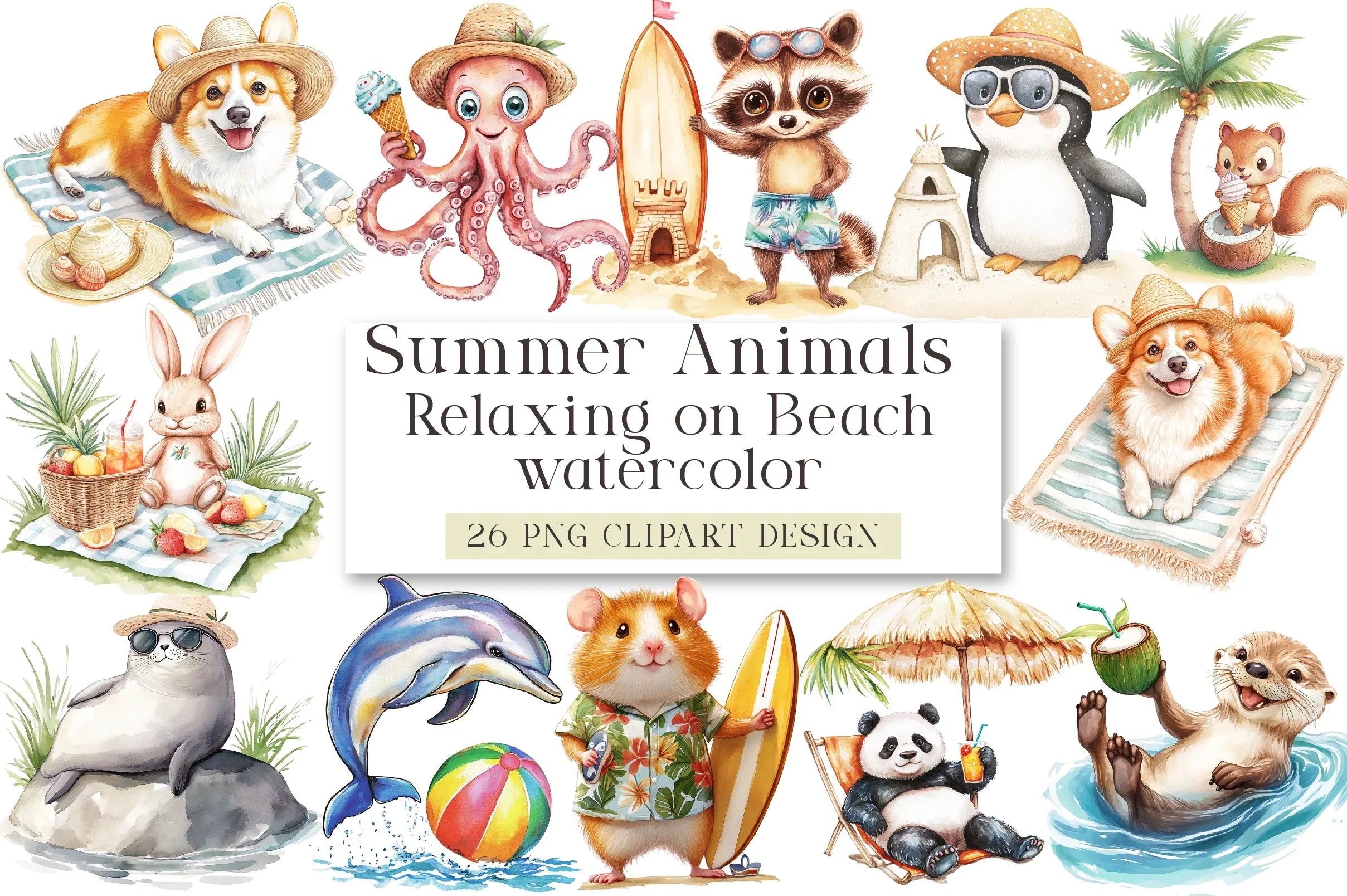 Summer Beach Animals Clipart Bundle - CraftNest - Digital Crafting and Art