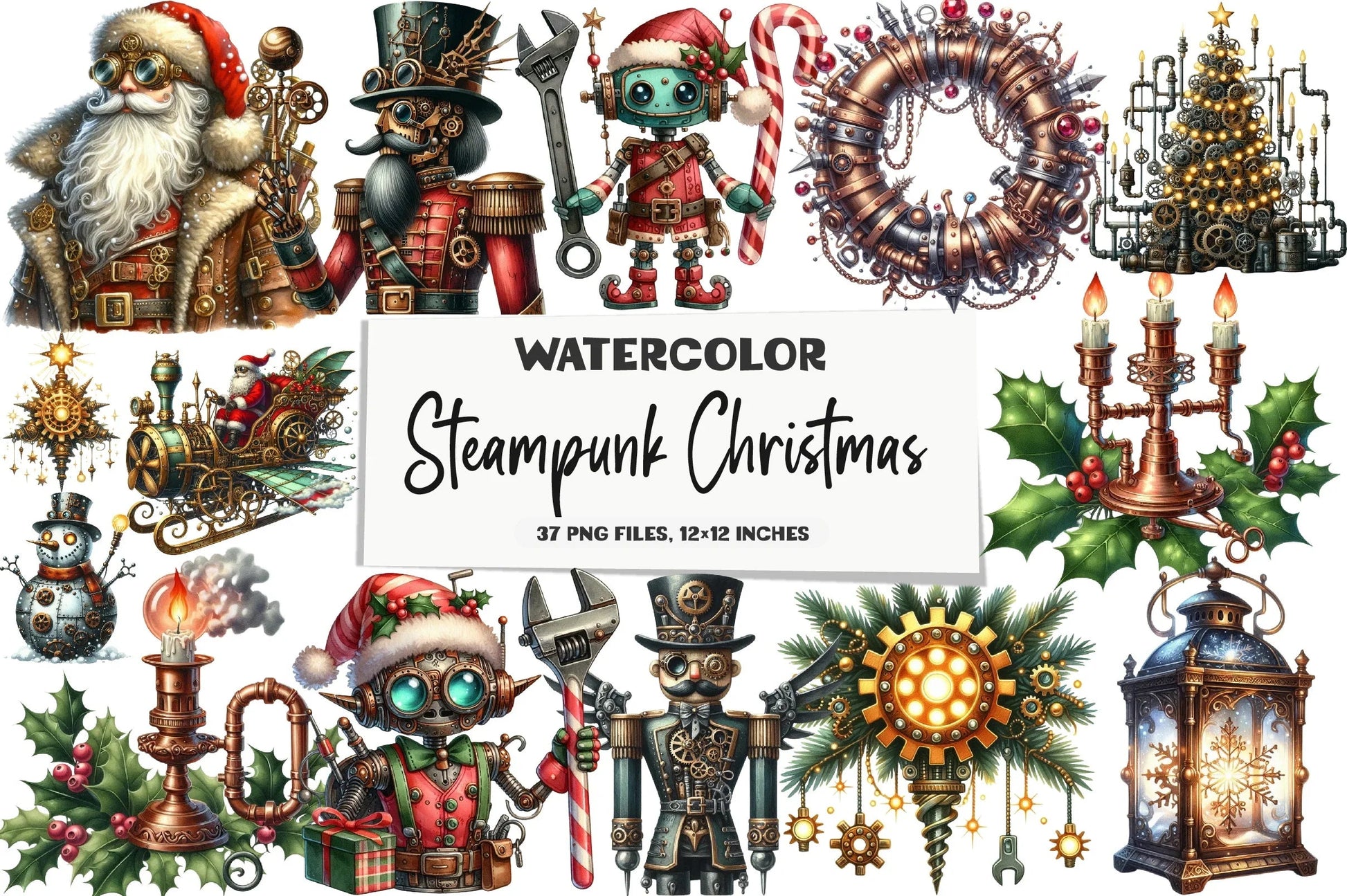 Steampunk Christmas Clipart Bundle P2 - CraftNest - Digital Crafting and Art