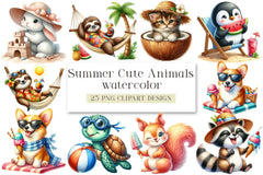 Summer Cute Animals Clipart Bundle - CraftNest - Digital Crafting and Art
