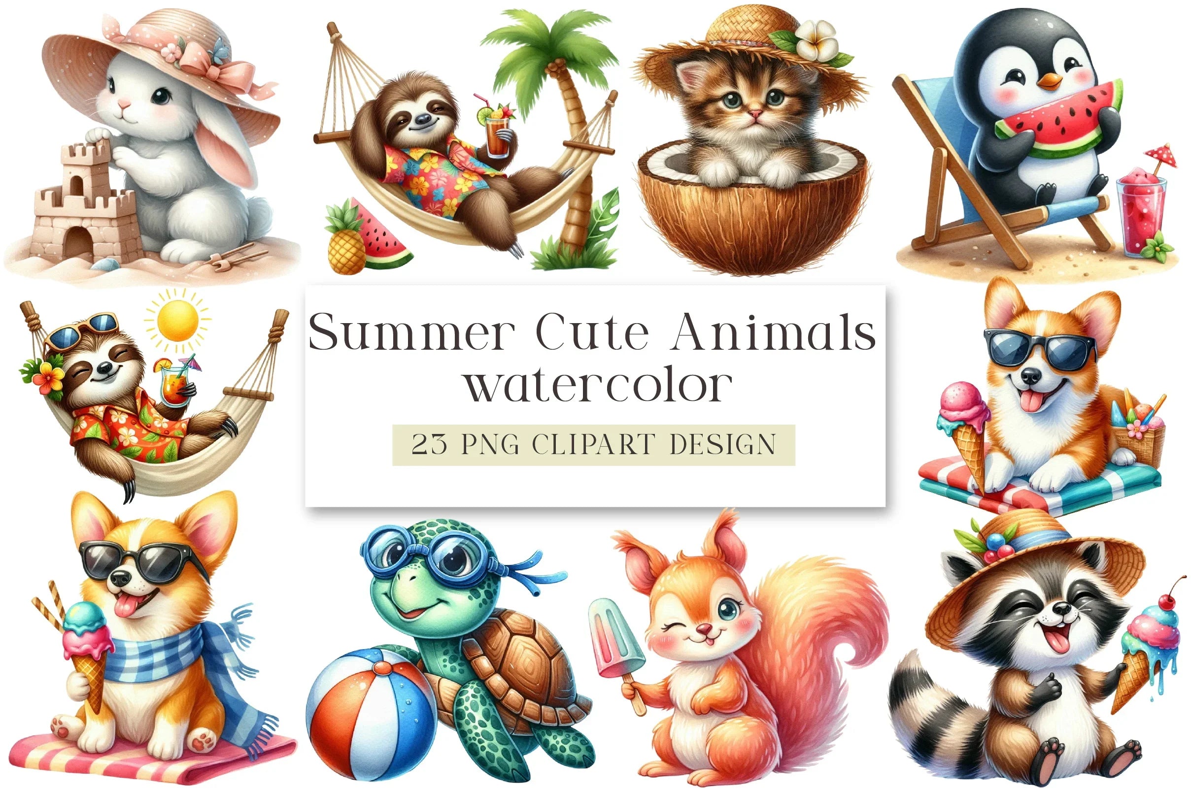 Summer Cute Animals Clipart Bundle - CraftNest - Digital Crafting and Art