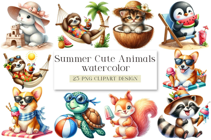 Summer Cute Animals Clipart Bundle - CraftNest - Digital Crafting and Art