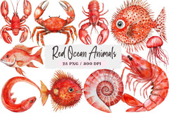 Red Ocean Animals Clipart Bundle - CraftNest - Digital Crafting and Art
