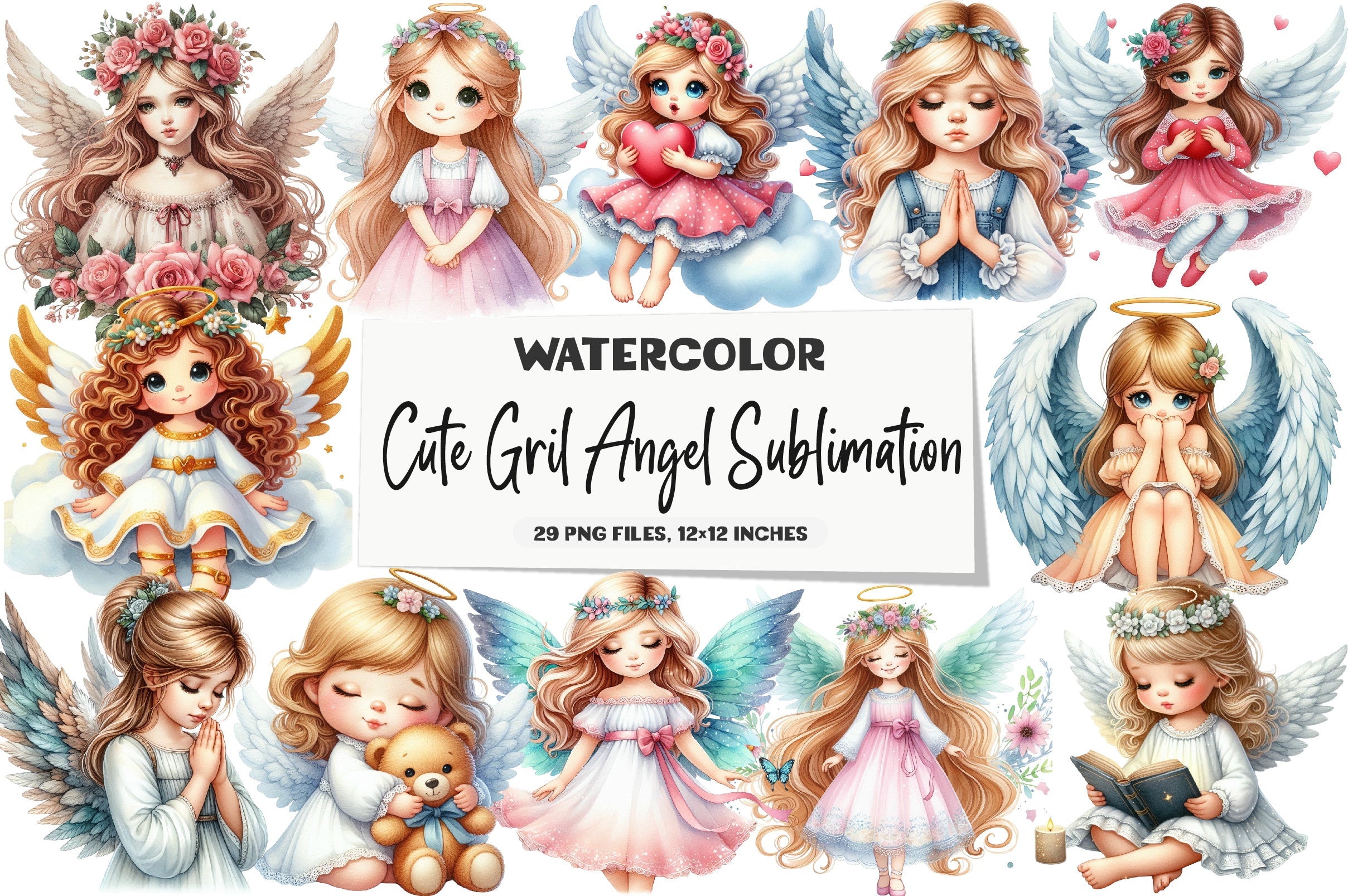 Cute Angel Girl Clipart Bundle
