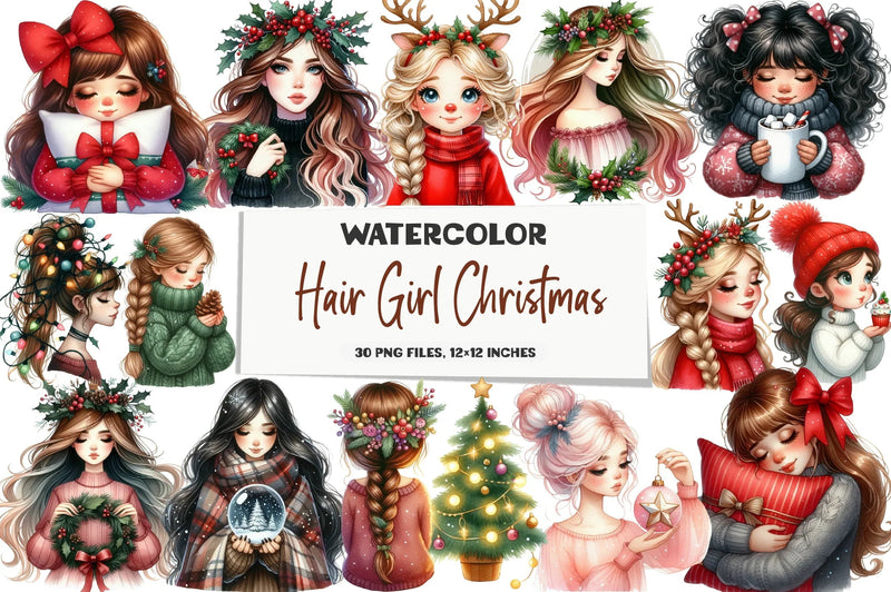 Hair Girl Christmas Clipart Bundle - CraftNest - Digital Crafting and Art