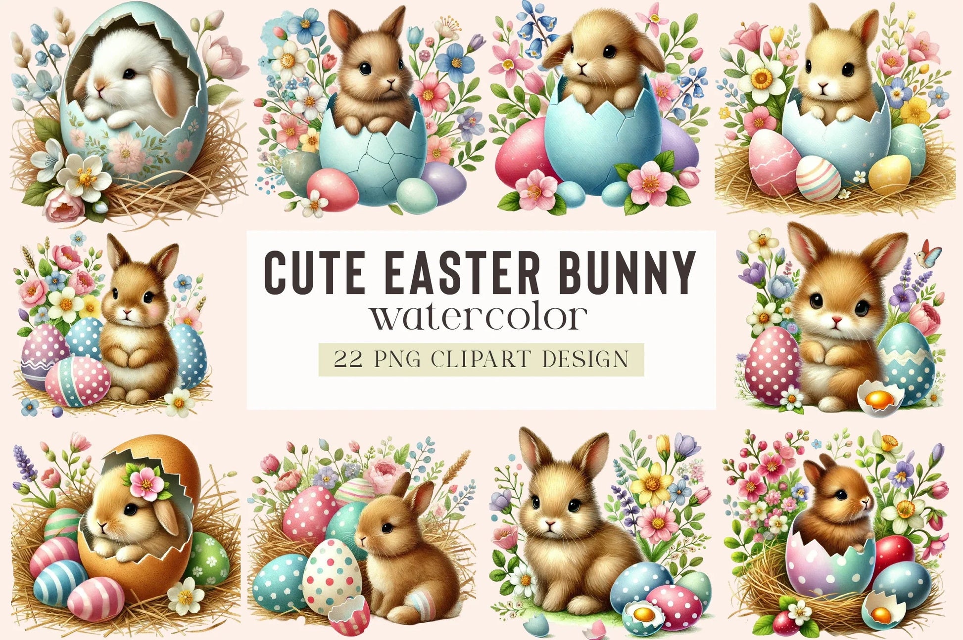 Cute Easter Bunny Clipart Bundle - CraftNest - Digital Crafting and Art