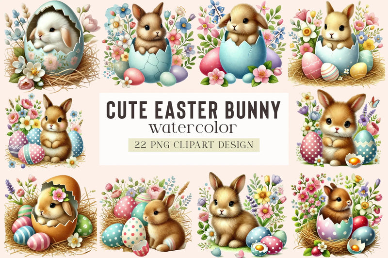 Cute Easter Bunny Clipart Bundle - CraftNest - Digital Crafting and Art