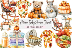 Autumn Baby Shower Clipart Bundle 90 - CraftNest - Digital Crafting and Art
