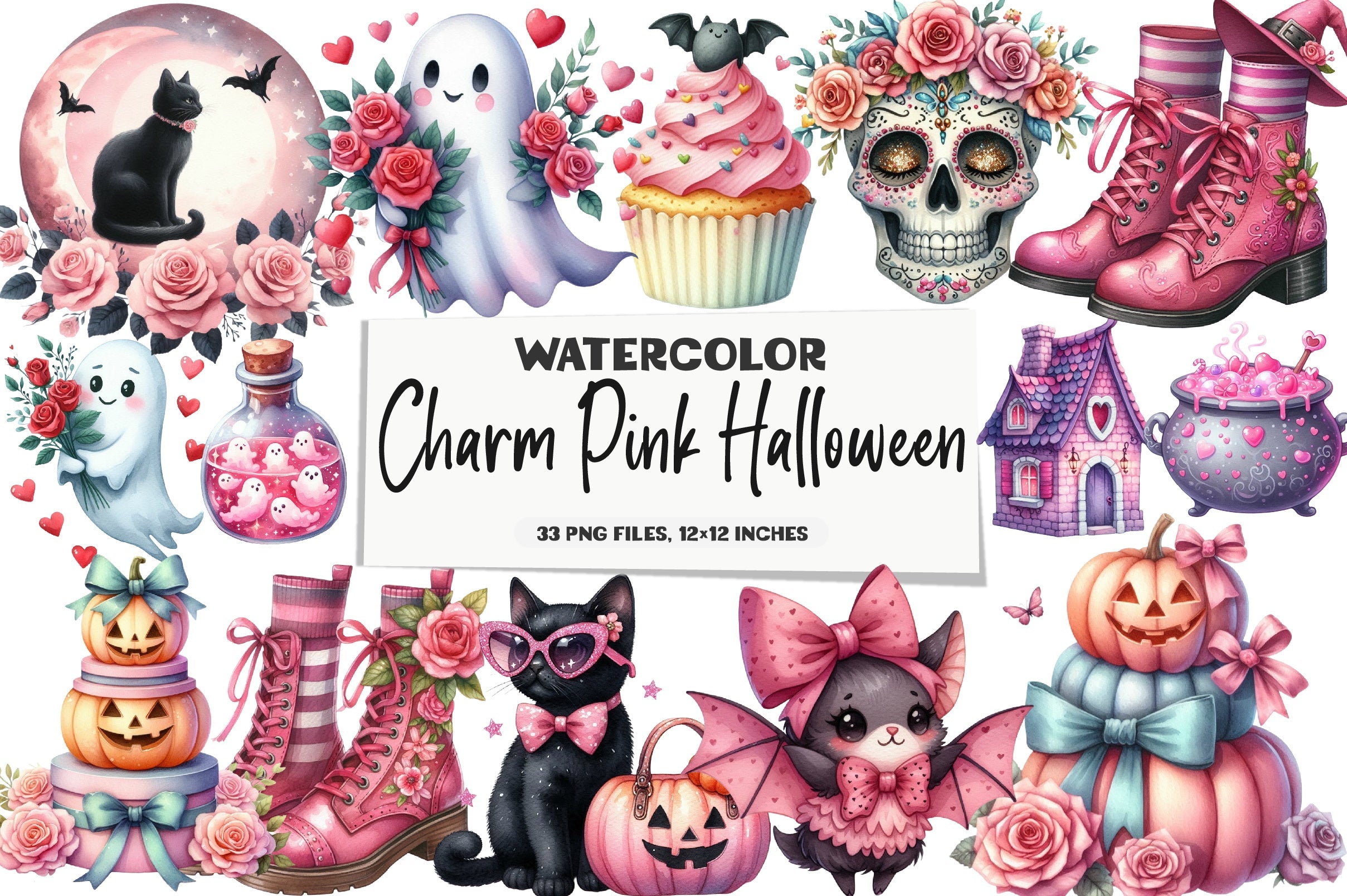 Charm Pink Halloween Clipart Bundle