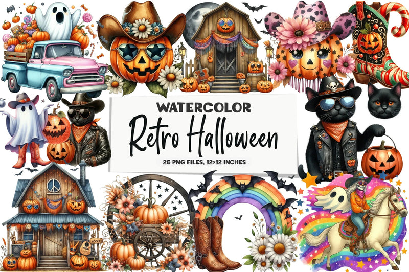 Western Halloween Retro Clipart Bundle - CraftNest - Digital Crafting and Art