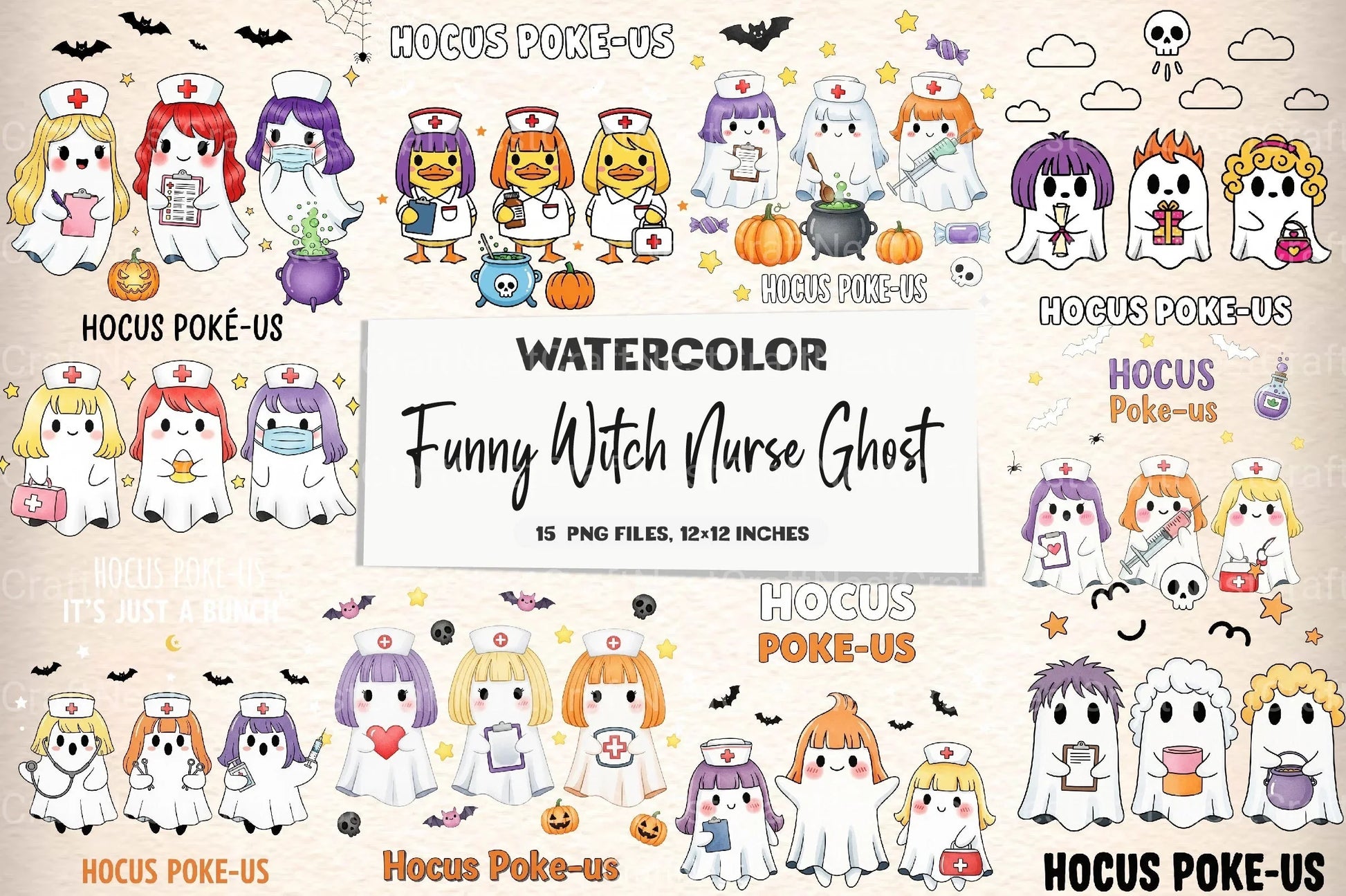 Funny Witch Nurse Ghost Clipart Bundle - CraftNest - Digital Crafting and Art
