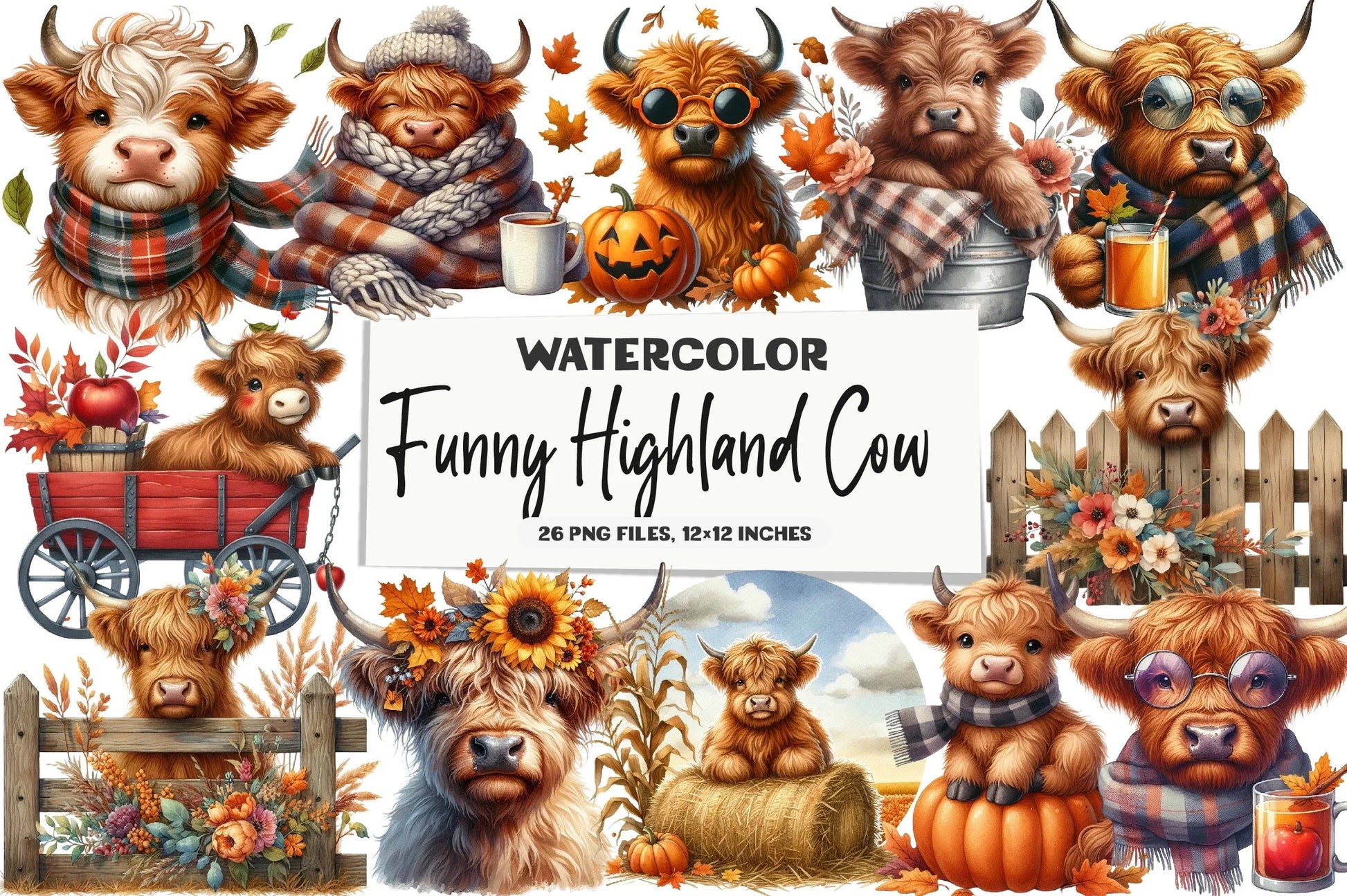 Funny Highland Cow Clipart Bundle - CraftNest - Digital Crafting and Art