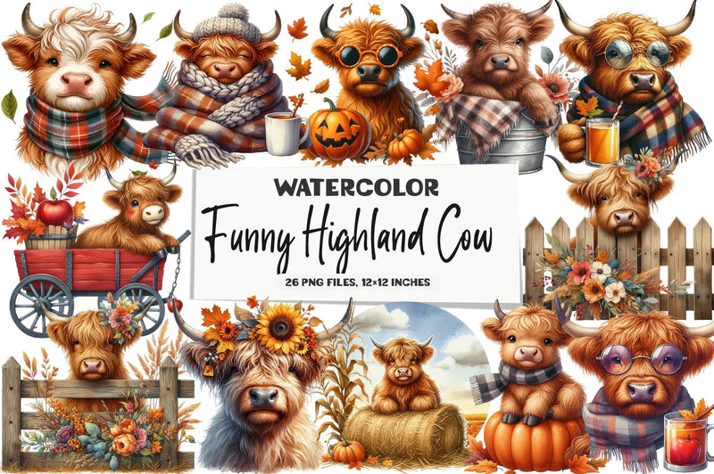 Funny Highland Cow Clipart Bundle - CraftNest - Digital Crafting and Art