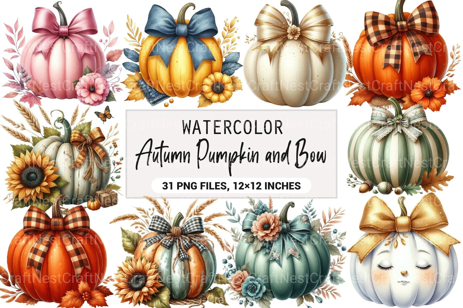 Autumn Pumpkin & Bow Clipart Bundle - CraftNest - Digital Crafting and Art