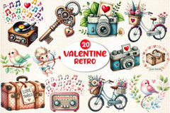 Retro Valentine Clipart Bundle - CraftNest - Digital Crafting and Art