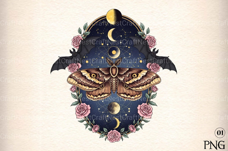 Gothic Moth Art Clipart Bundle - CraftNest - Digital Crafting and Art