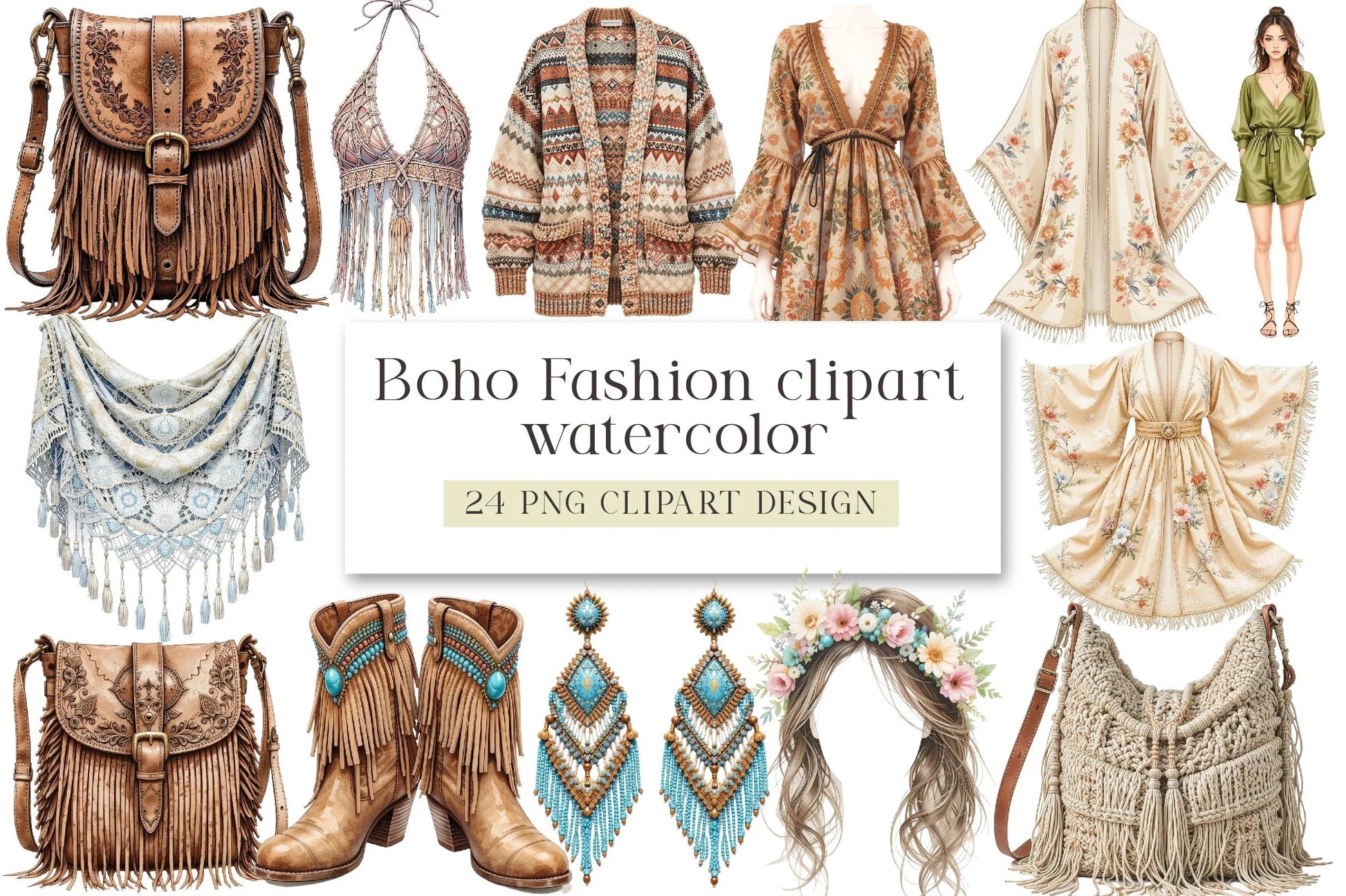 Boho Fashion Clipart Bundle - CraftNest - Digital Crafting and Art