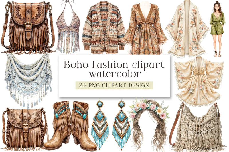 Boho Fashion Clipart Bundle - CraftNest - Digital Crafting and Art