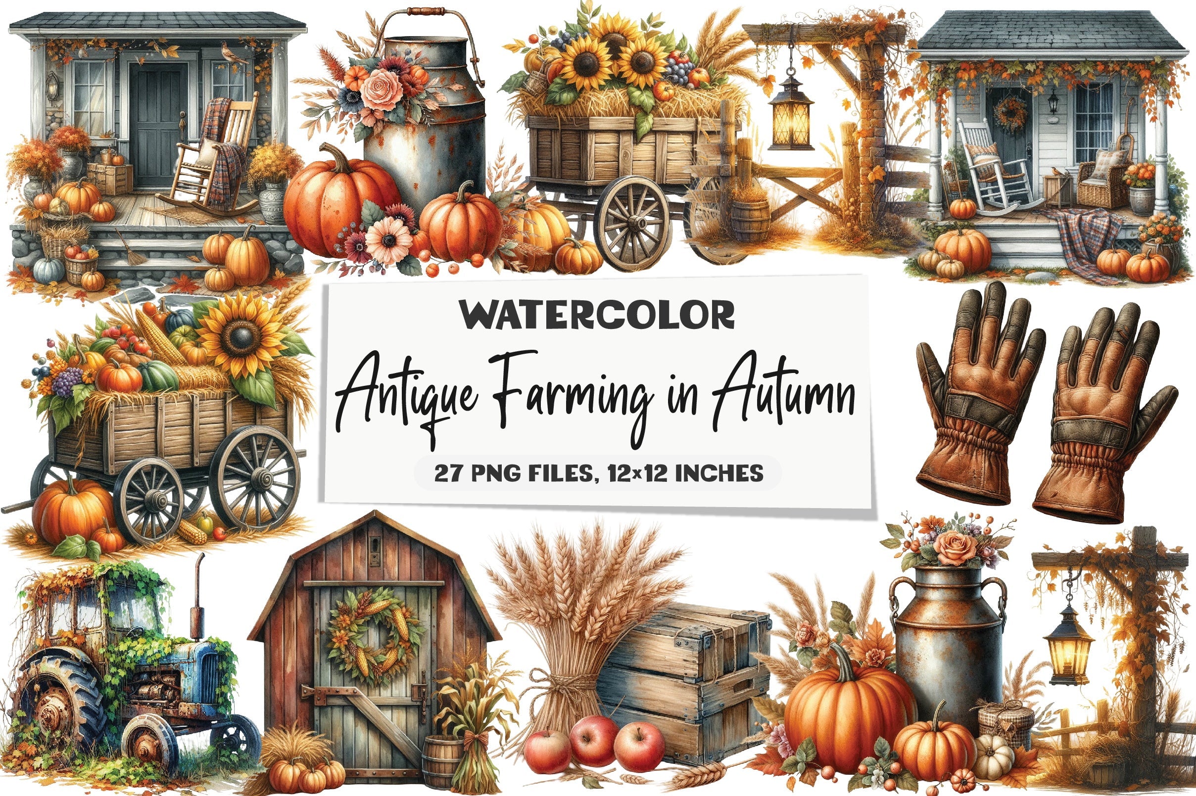 Antique Autumn Farming Clipart Bundle