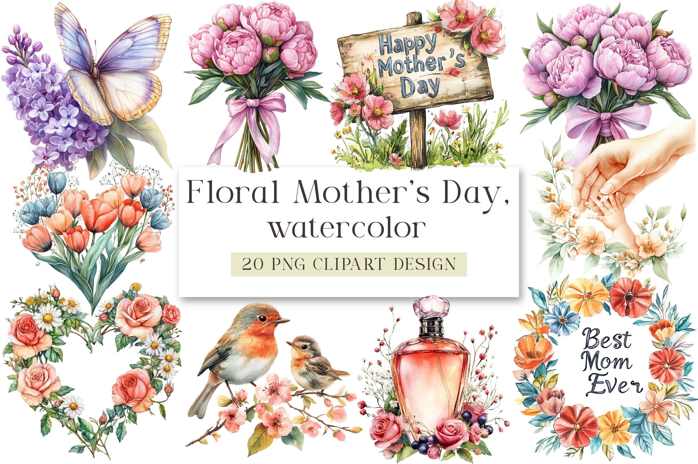 Floral Mother's Day Clipart Bundle