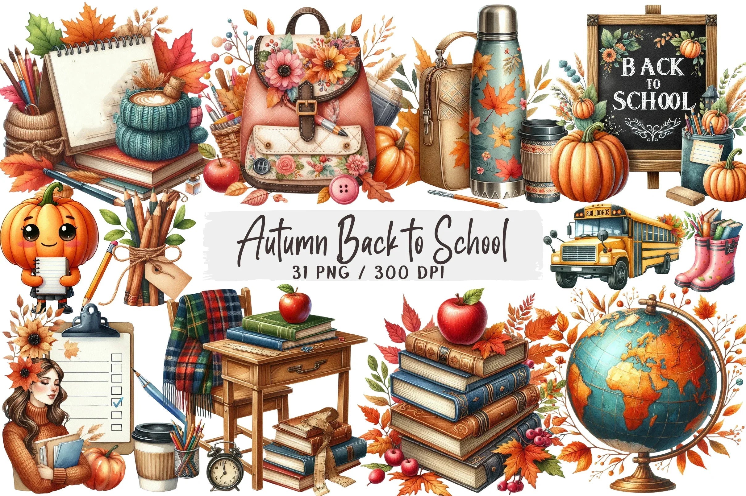 Autumn Back to School Design Clipart Bundle - CraftNest - Digital Crafting and Art