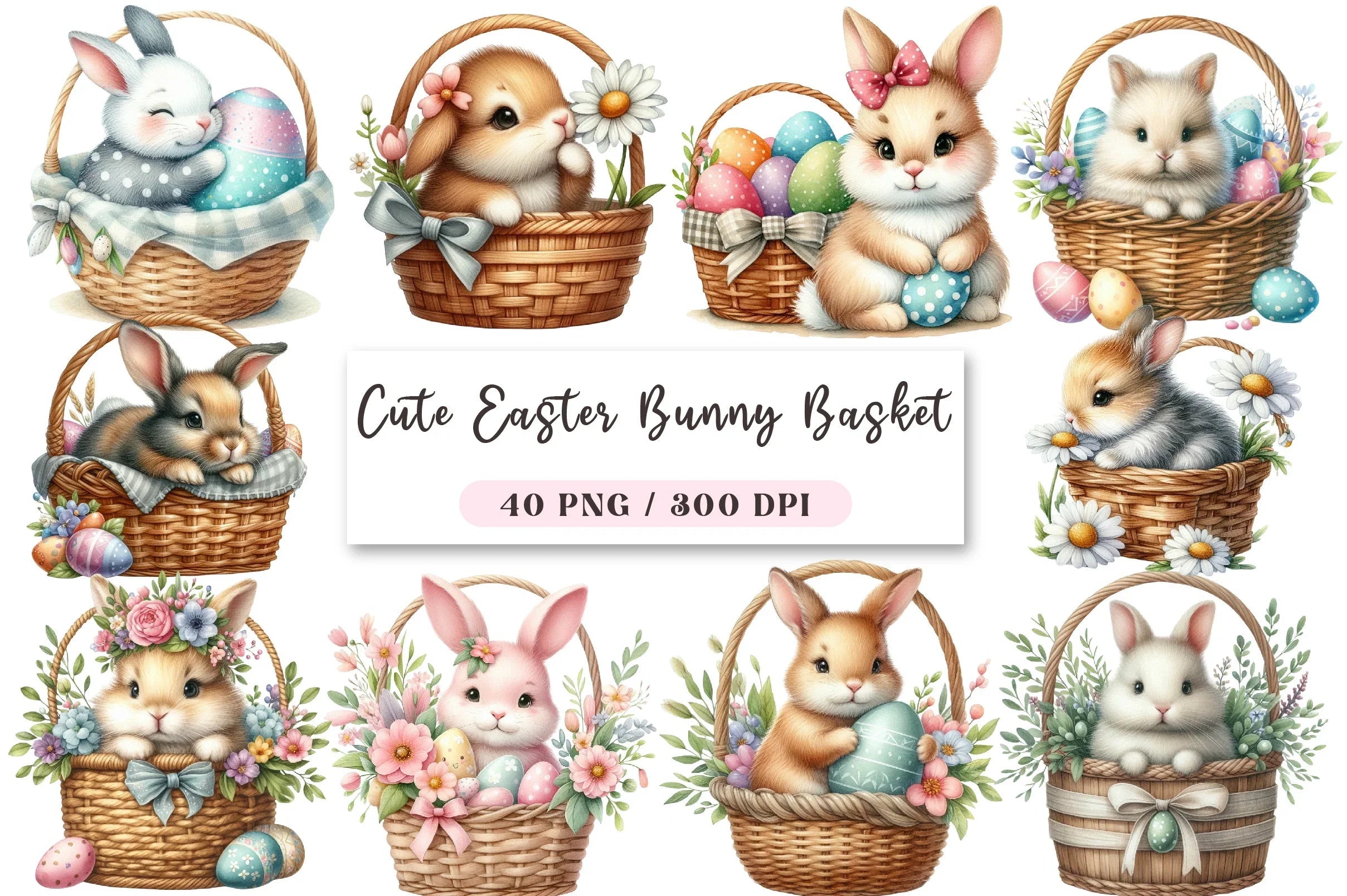 Cute Easter Bunny & Basket Clipart Bundle - CraftNest - Digital Crafting and Art