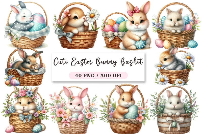 Cute Easter Bunny & Basket Clipart Bundle - CraftNest - Digital Crafting and Art