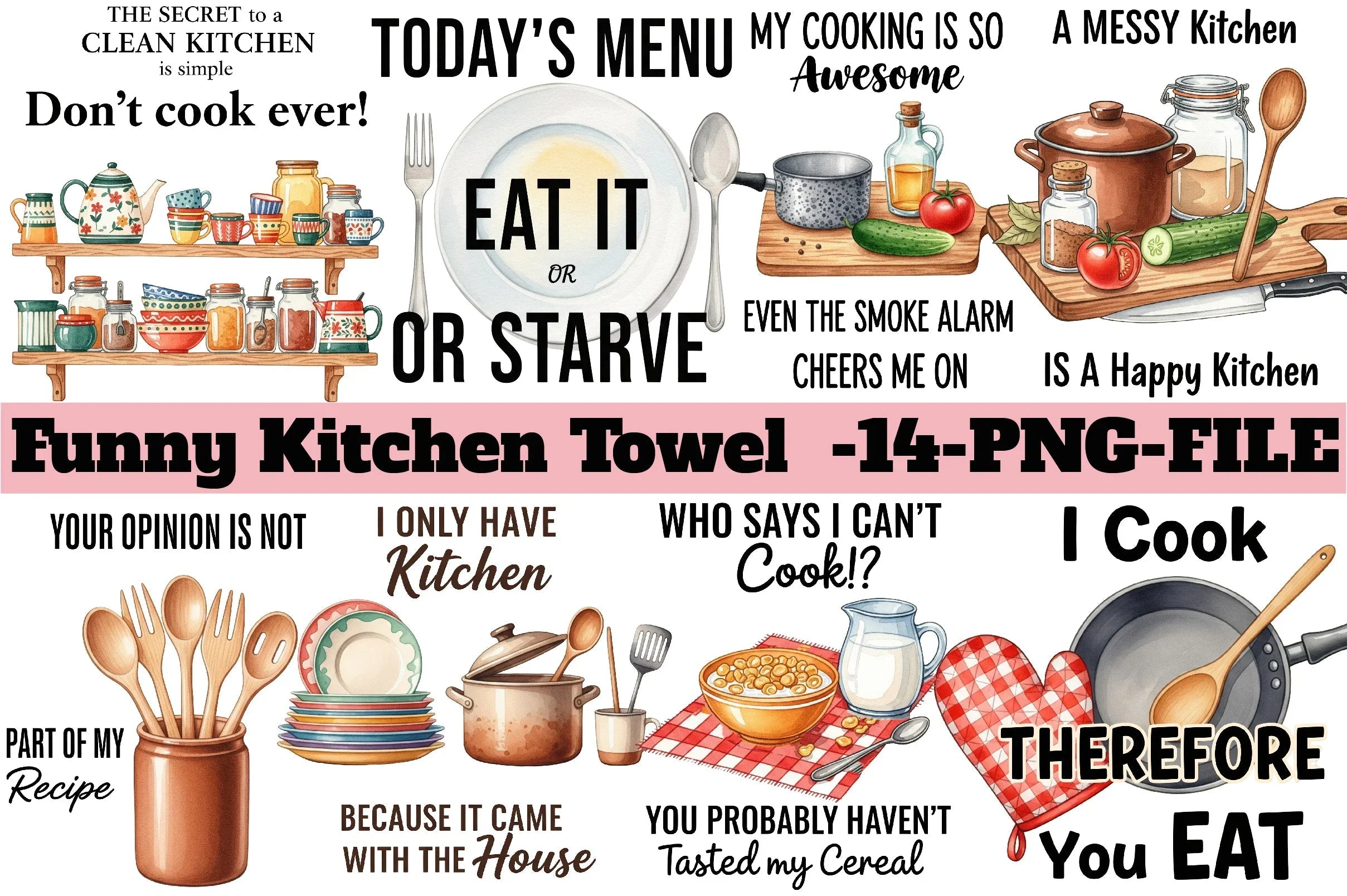 Funny Kitchen Towel Clipart Bundle - CraftNest - Digital Crafting and Art