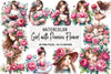 Girl with Peonies Flower Clipart Bundle