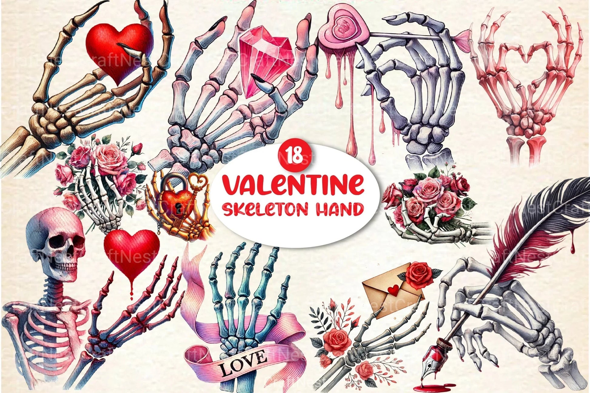 Valentine Skeleton Hand Clipart Bundle 1 - CraftNest - Digital Crafting and Art