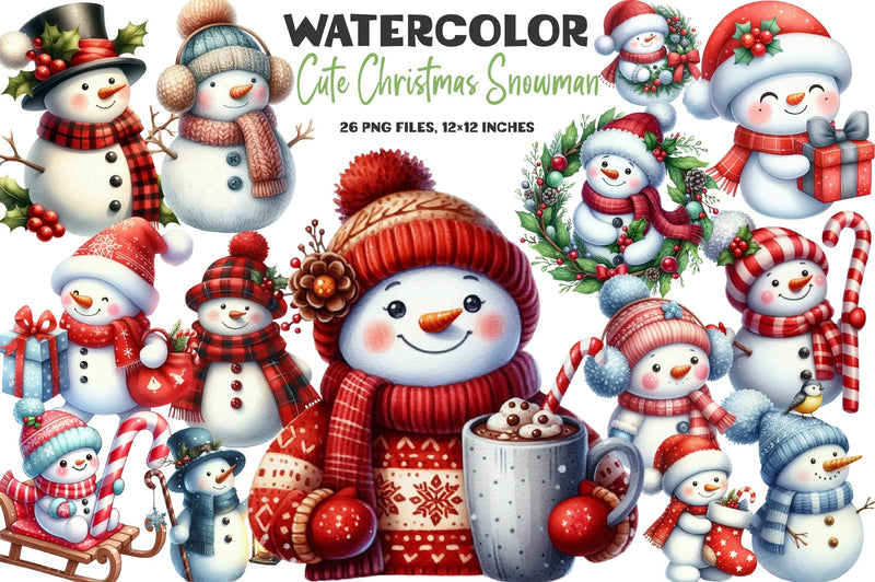Cute Christmas Snowman Clipart Bundle - CraftNest - Digital Crafting and Art
