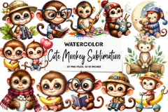 Cute Monkey Clipart Bundle - CraftNest - Digital Crafting and Art