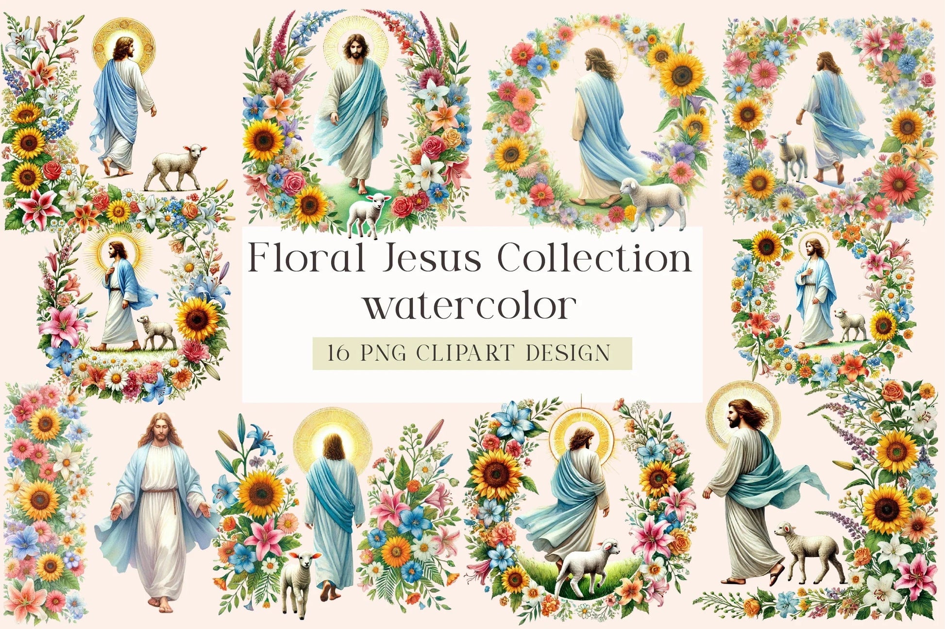 Floral Jesus Clipart Collection Bundle - CraftNest - Digital Crafting and Art