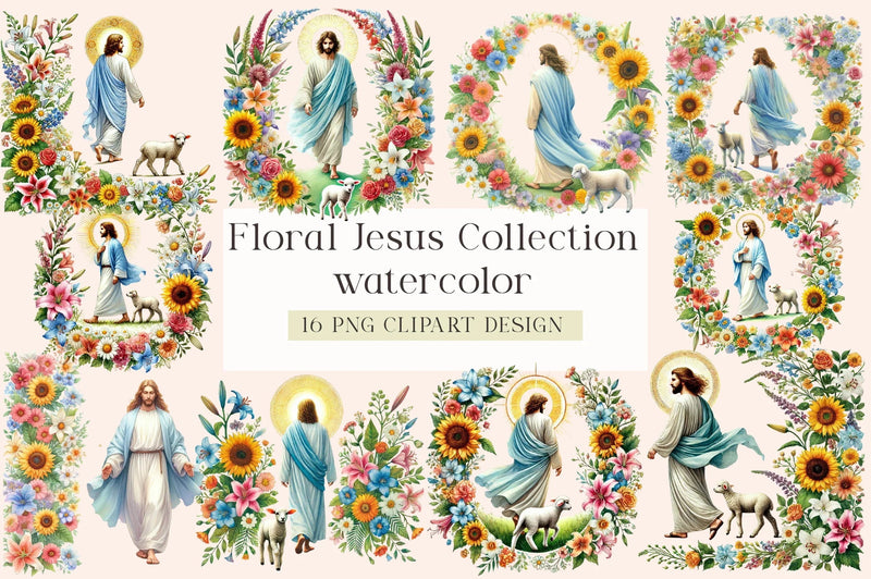 Floral Jesus Clipart Collection Bundle - CraftNest - Digital Crafting and Art