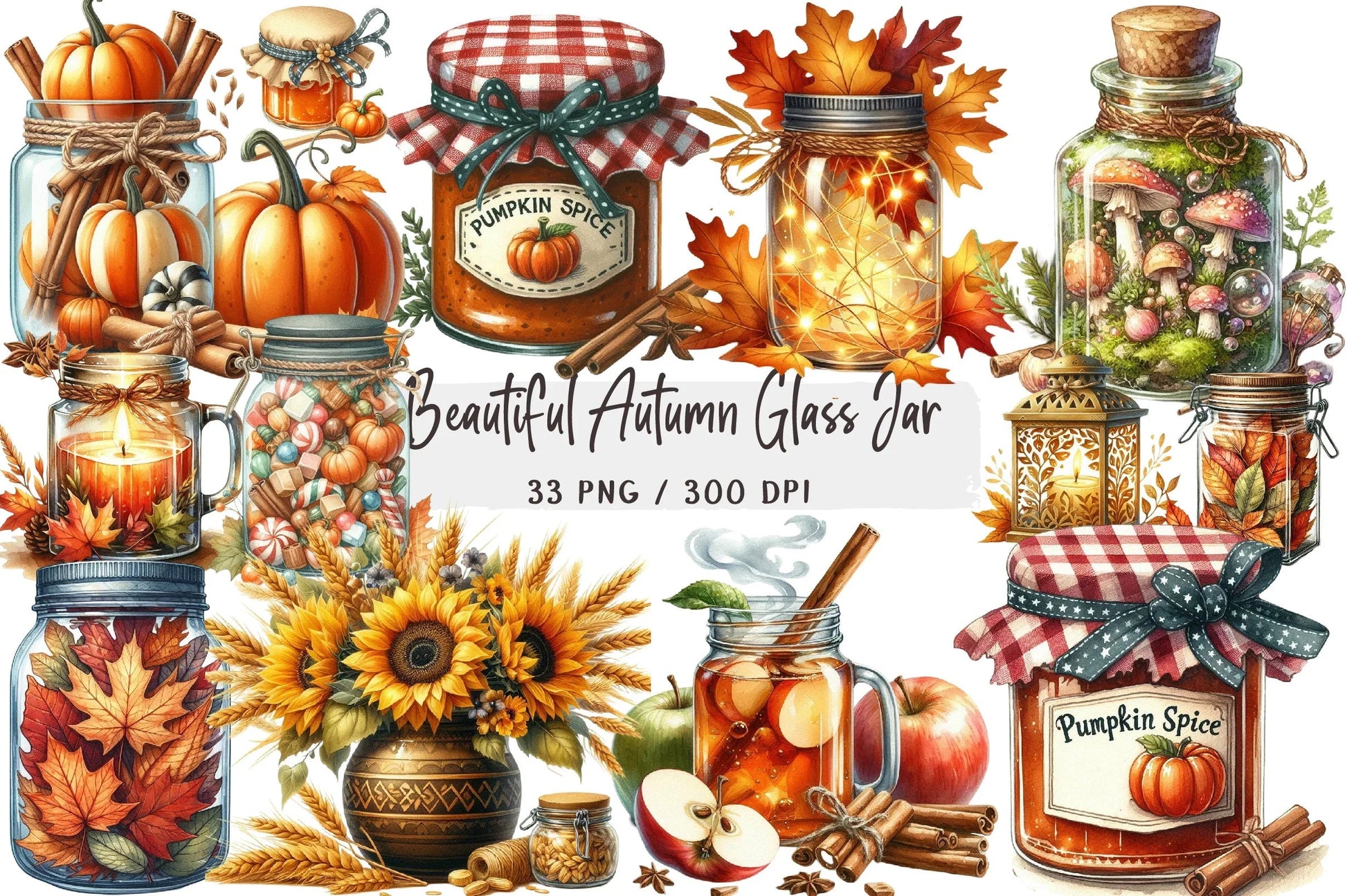 Beautiful Autumn Glass Jar Clipart Bundle - CraftNest - Digital Crafting and Art