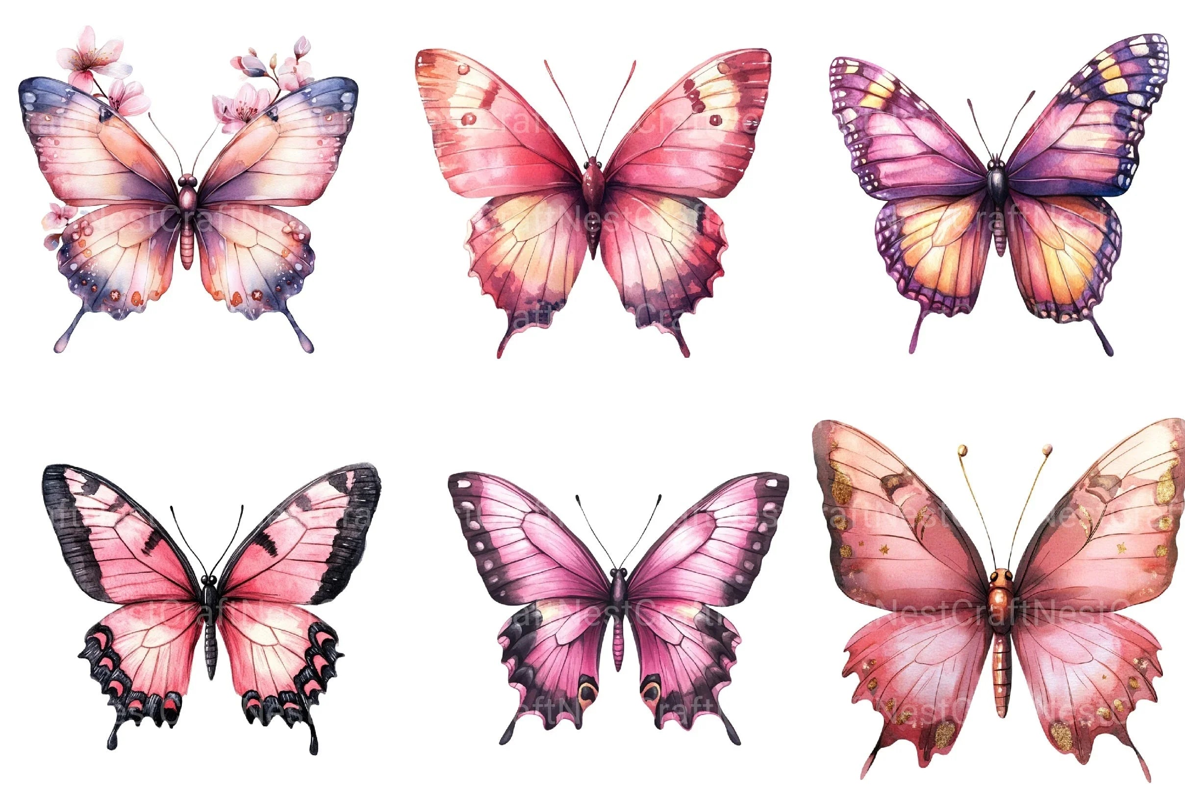 Pink Butterfly Clipart Bundle 4 - CraftNest - Digital Crafting and Art