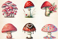 Valentine's Day Mushroom Clipart Bundle 8 - CraftNest - Digital Crafting and Art