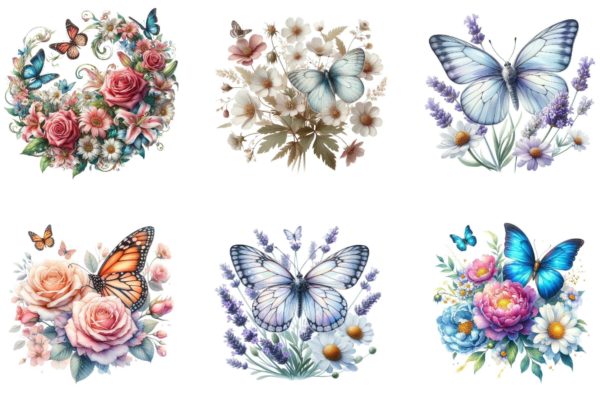 Butterfly Flowers Clipart Bundle