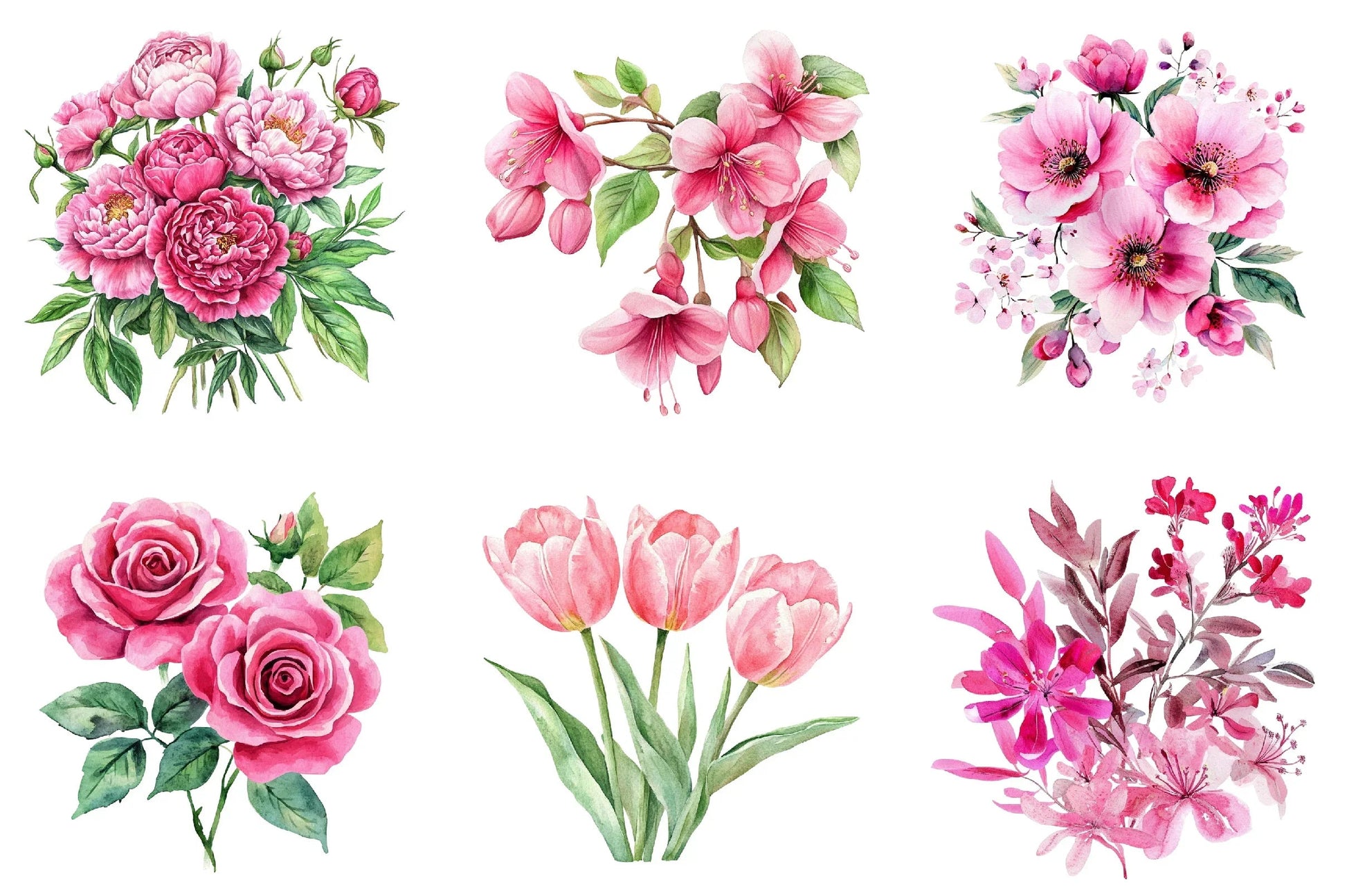 Bright Pink Floral Clipart Bundle - CraftNest - Digital Crafting and Art