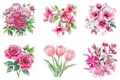 Bright Pink Floral Clipart Bundle - CraftNest - Digital Crafting and Art