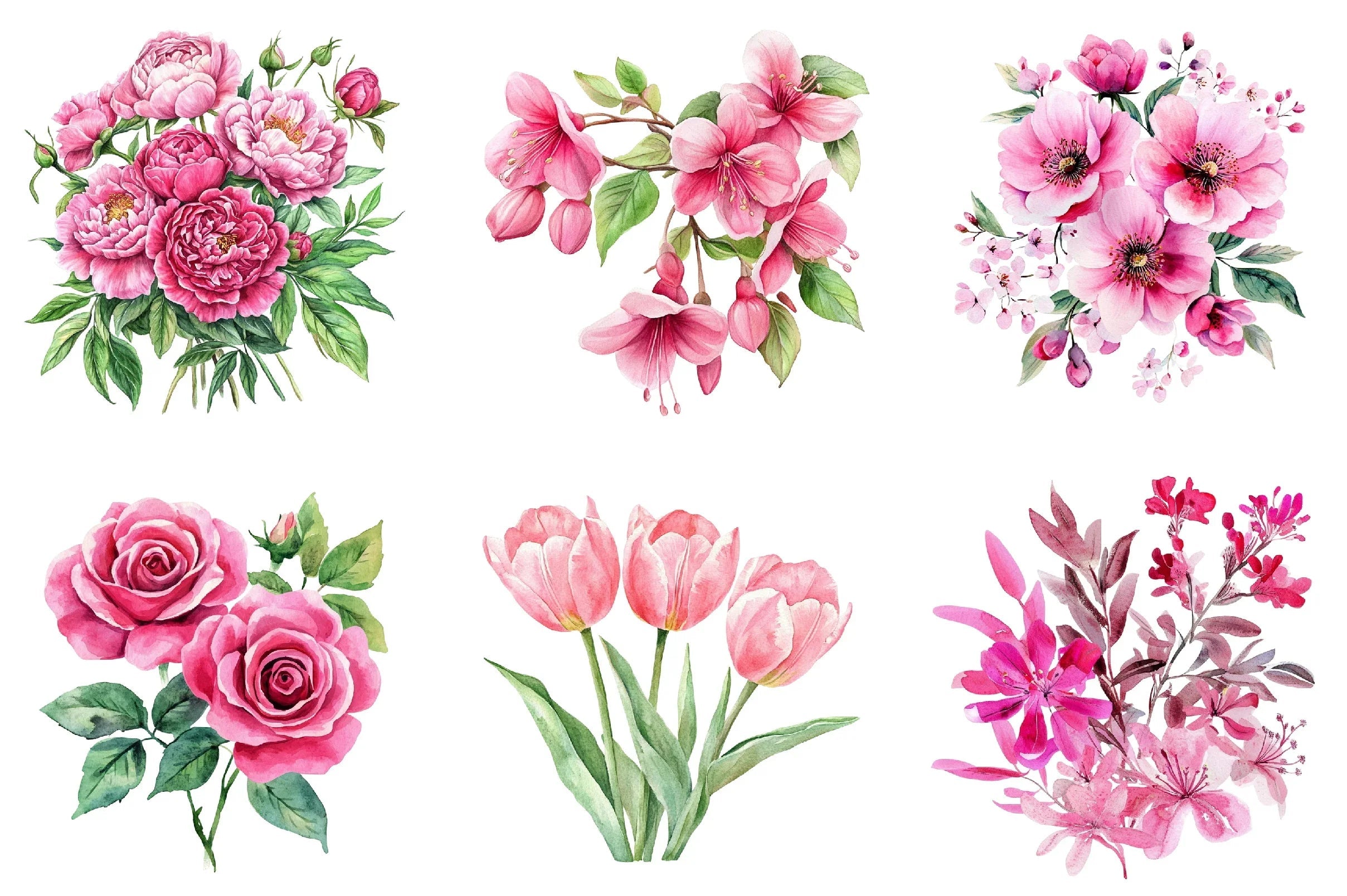 Bright Pink Floral Clipart Bundle - CraftNest - Digital Crafting and Art