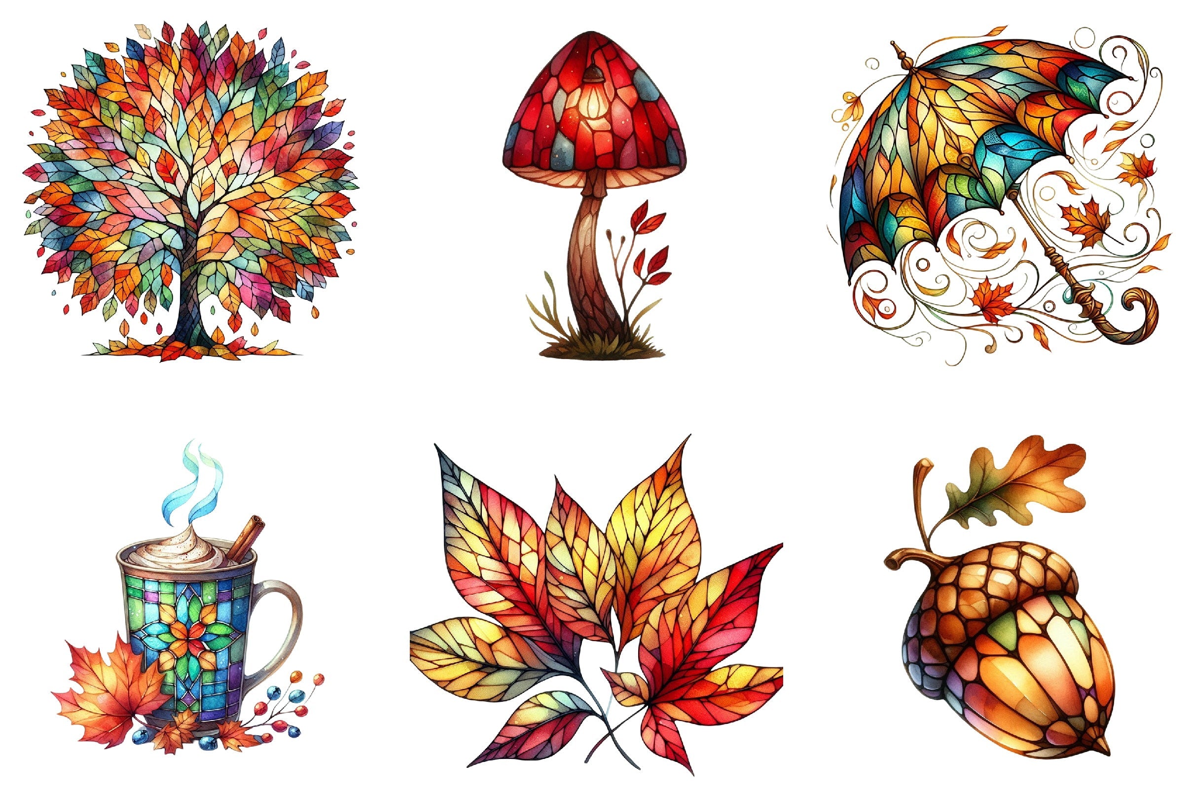 Autumn Stained Glass Clipart Bundle