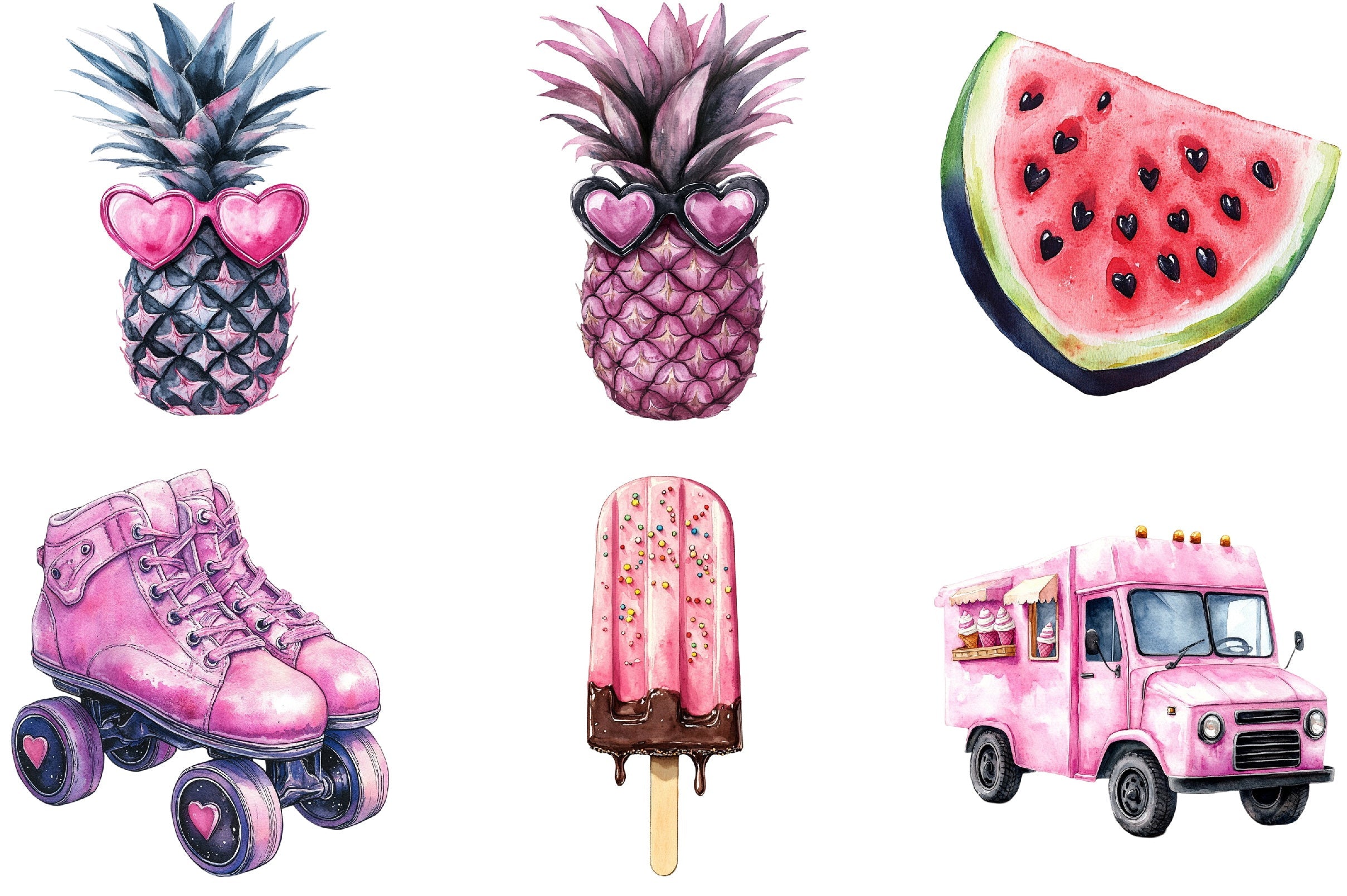 Black and Pink Summer Clipart Bundle