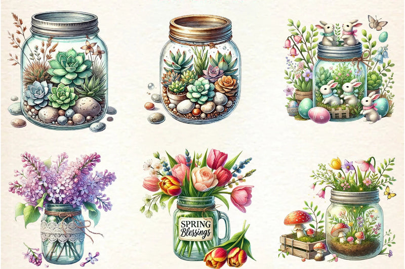 Spring Mason Jars Clipart Bundle - CraftNest - Digital Crafting and Art
