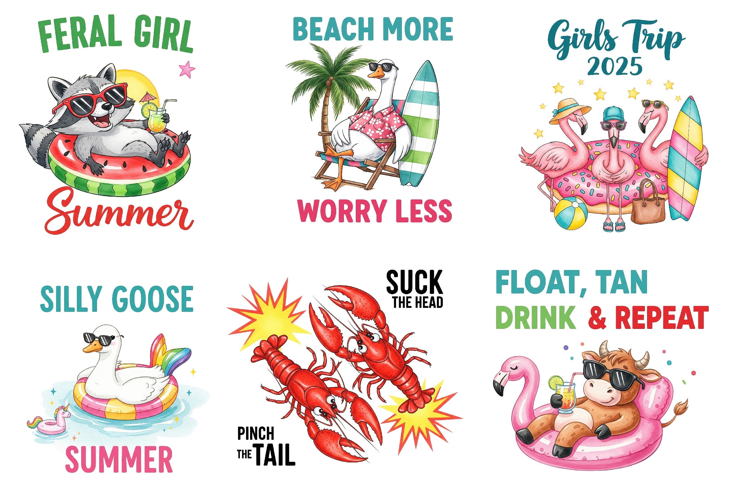 Summer Funny Animals Clipart Bundle