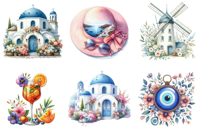 Summer Santorini Vacation Clipart Bundle - CraftNest - Digital Crafting and Art