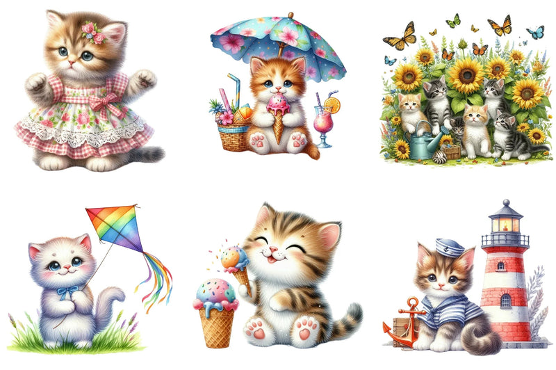 Cute Summer Kittens Clipart Bundle - CraftNest - Digital Crafting and Art