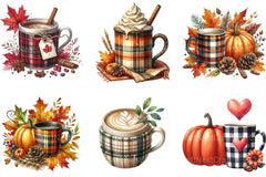 Autumn Plaid Coffee Cup Clipart Bundle 2 - CraftNest - Digital Crafting and Art