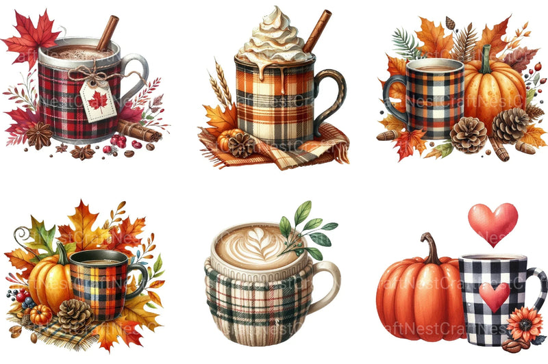 Autumn Plaid Coffee Cup Clipart Bundle 2 - CraftNest - Digital Crafting and Art