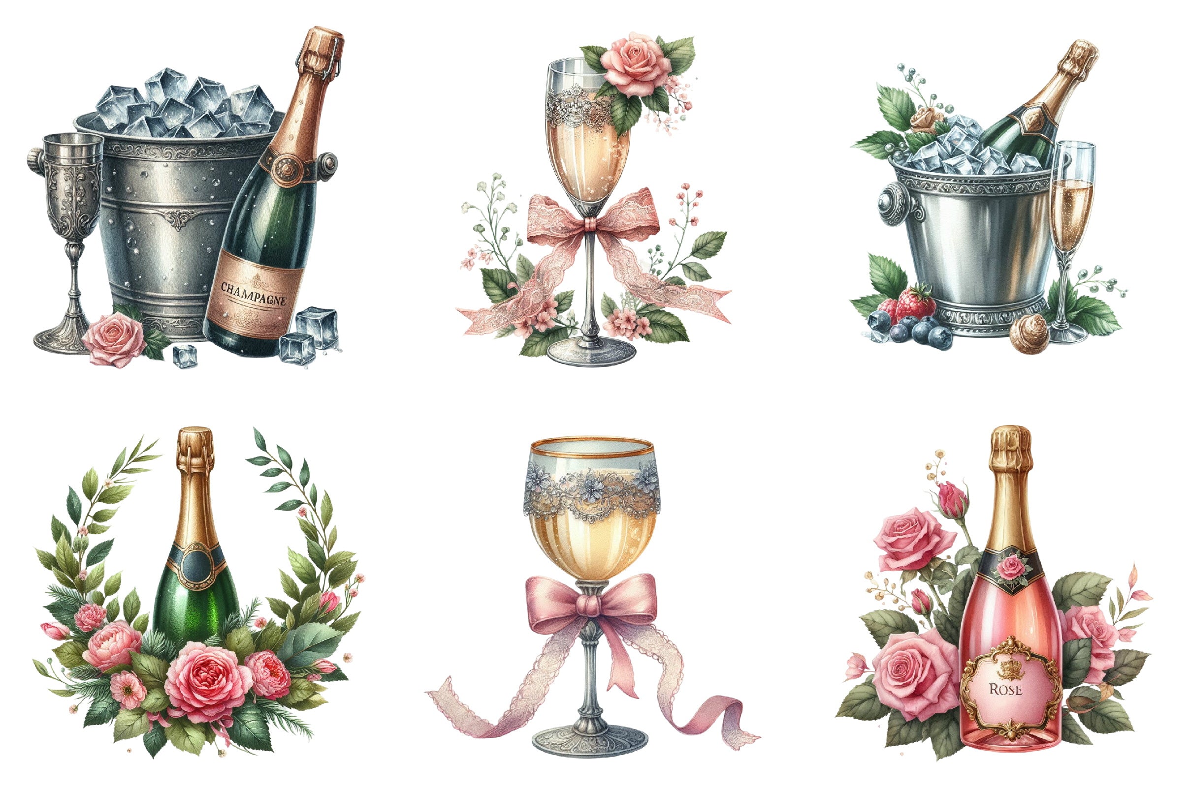Vintage Champagne Clipart Bundle